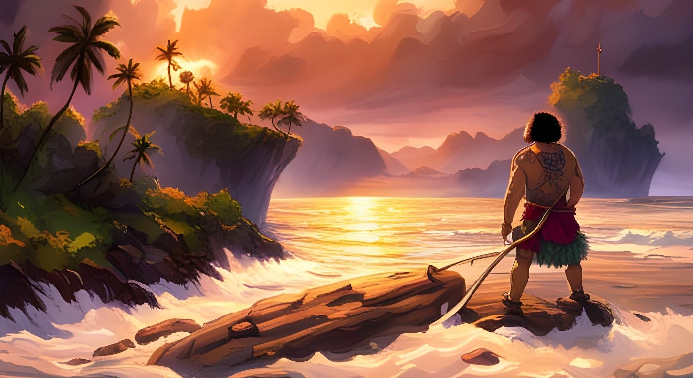 Maui pulling up the Islands with his fish hook - AI Generated Artwork -  NightCafe Creator
