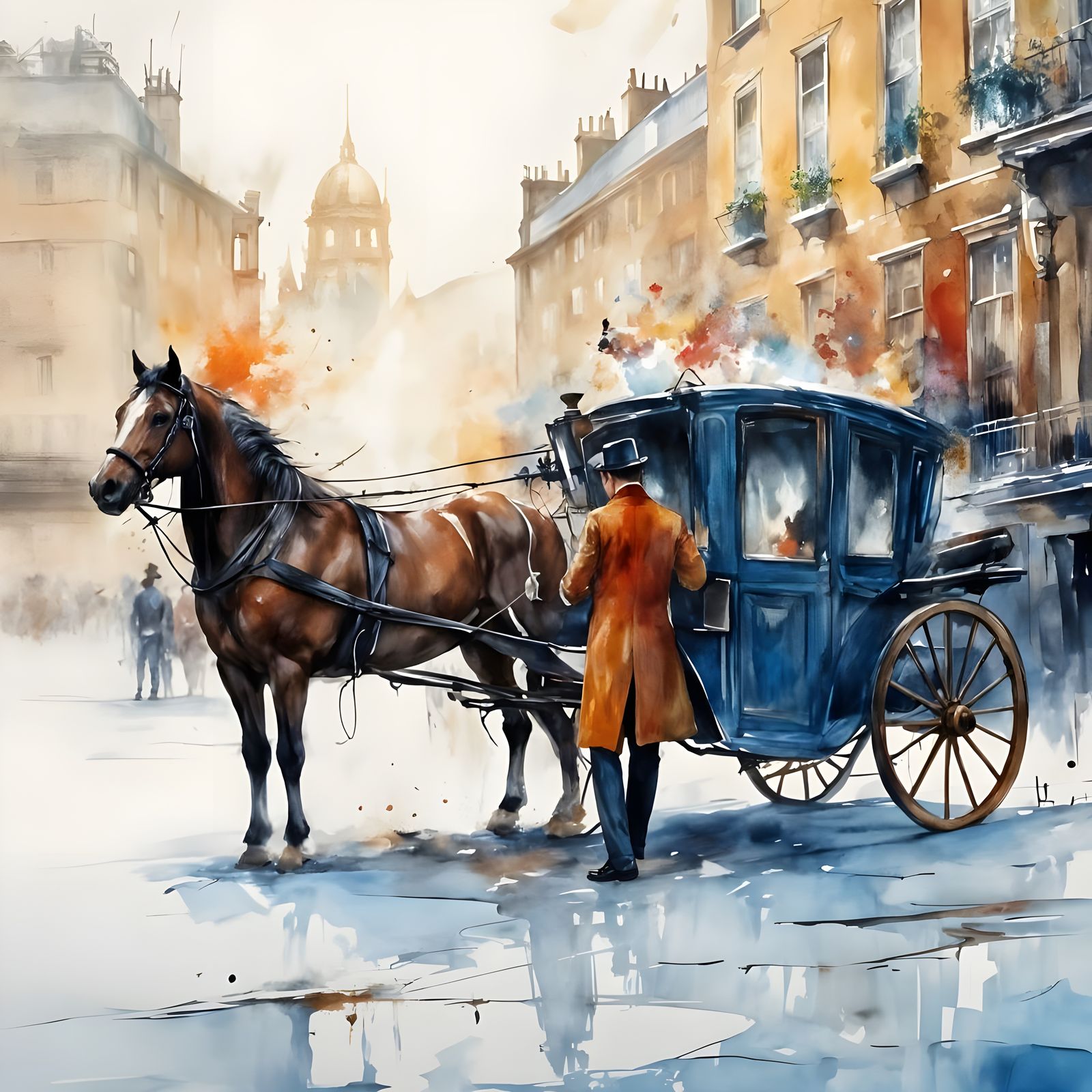 A horse-drawn carriage in snowy London  by @Good_Vibes_Only