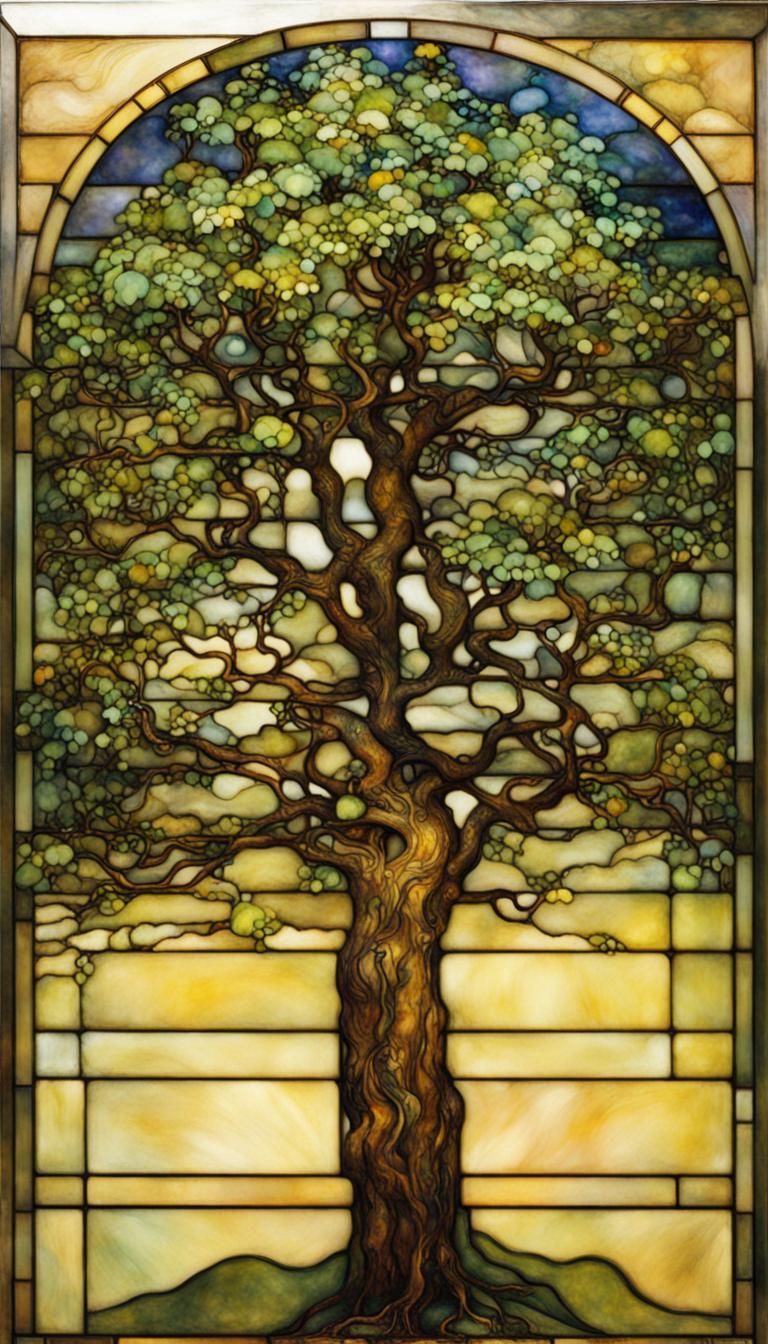 Tree by Louis Comfort Tiffany - AI Generated Artwork - NightCafe Creator