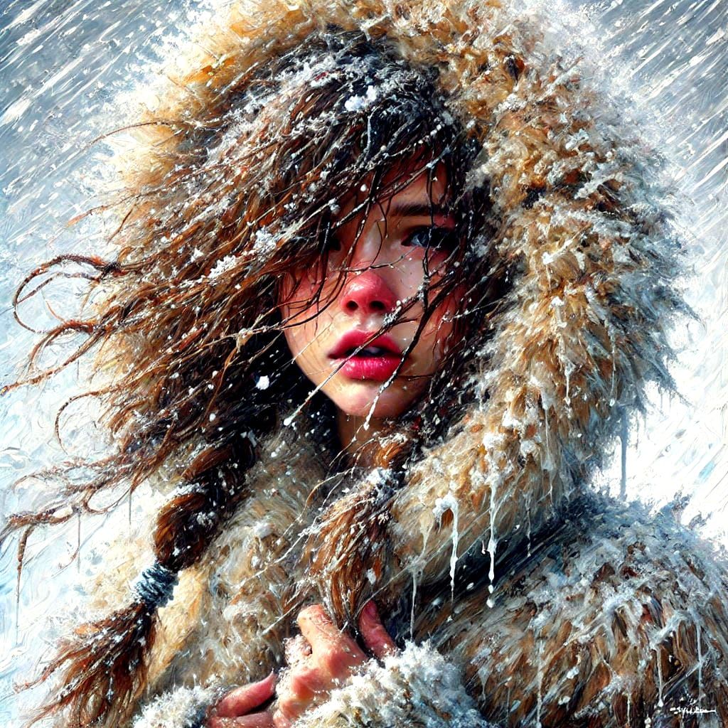 girl in a cold blizzard