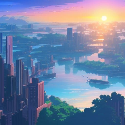 Wallpaper Anime Cityscape, Polychromatic, Sunset, Rainbow, Skyscrapers -  WallpaperMaiden | Anime scenery wallpaper, Scenery wallpaper, Scenery  background