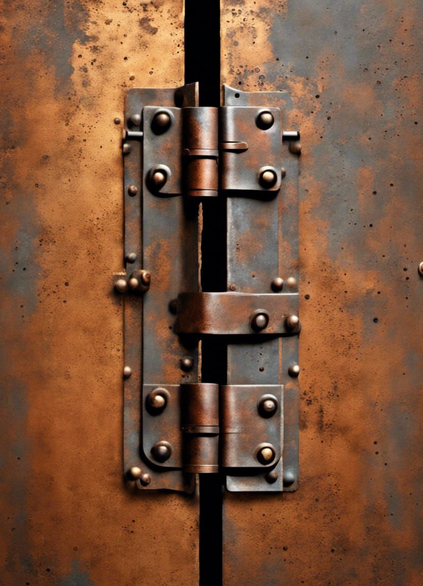 Steampunk wallpaper rusty hinge salvaged patina metallic 3D