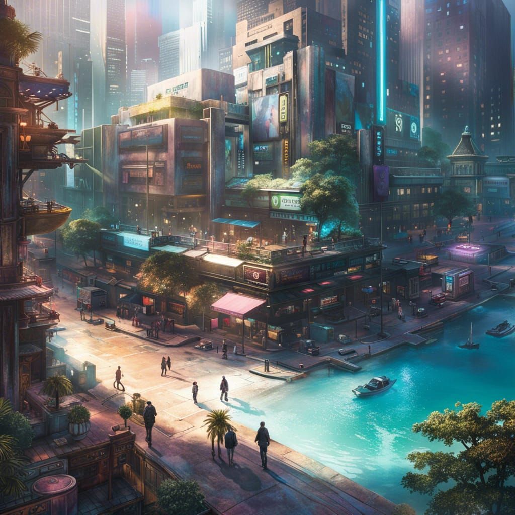 cyberpunk city, futuristic, Pastel Color