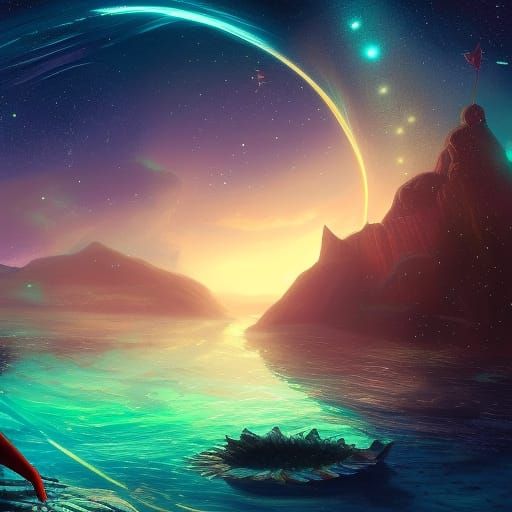 Mermaid Under Starry Sky: Fantasy Concept Art