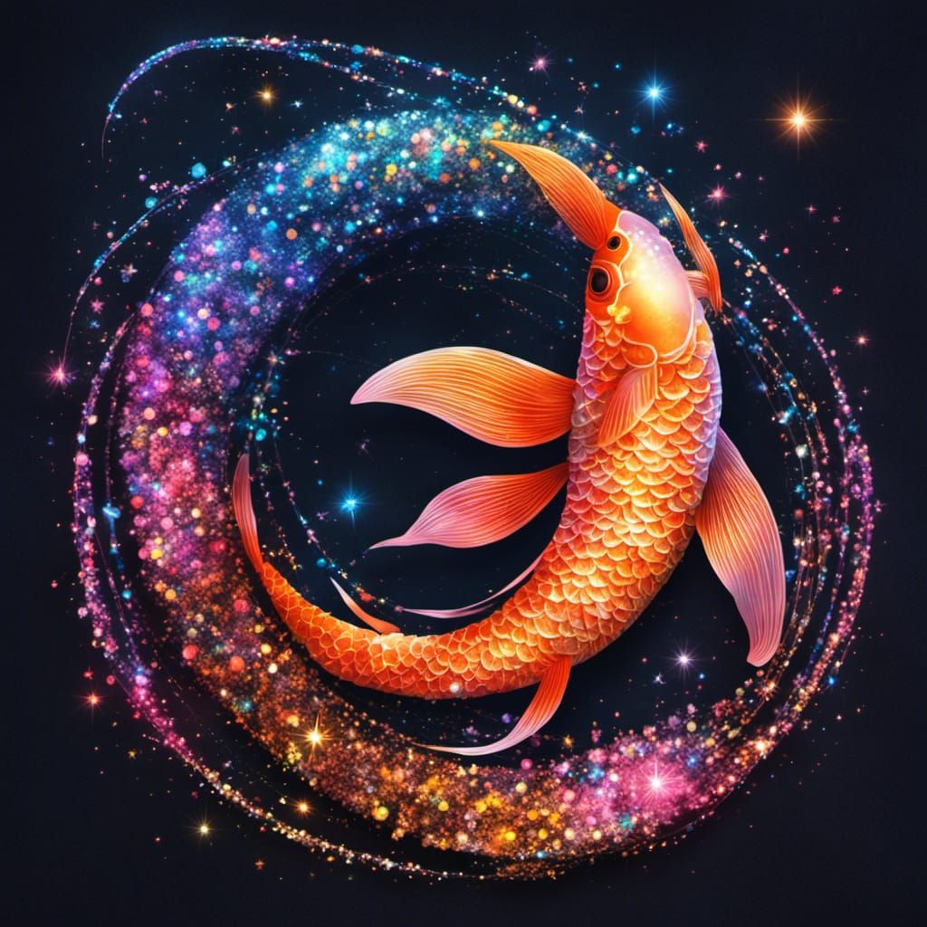 A koi fish made of Glitters, Magic, Neon, Kinetic Pointillis...