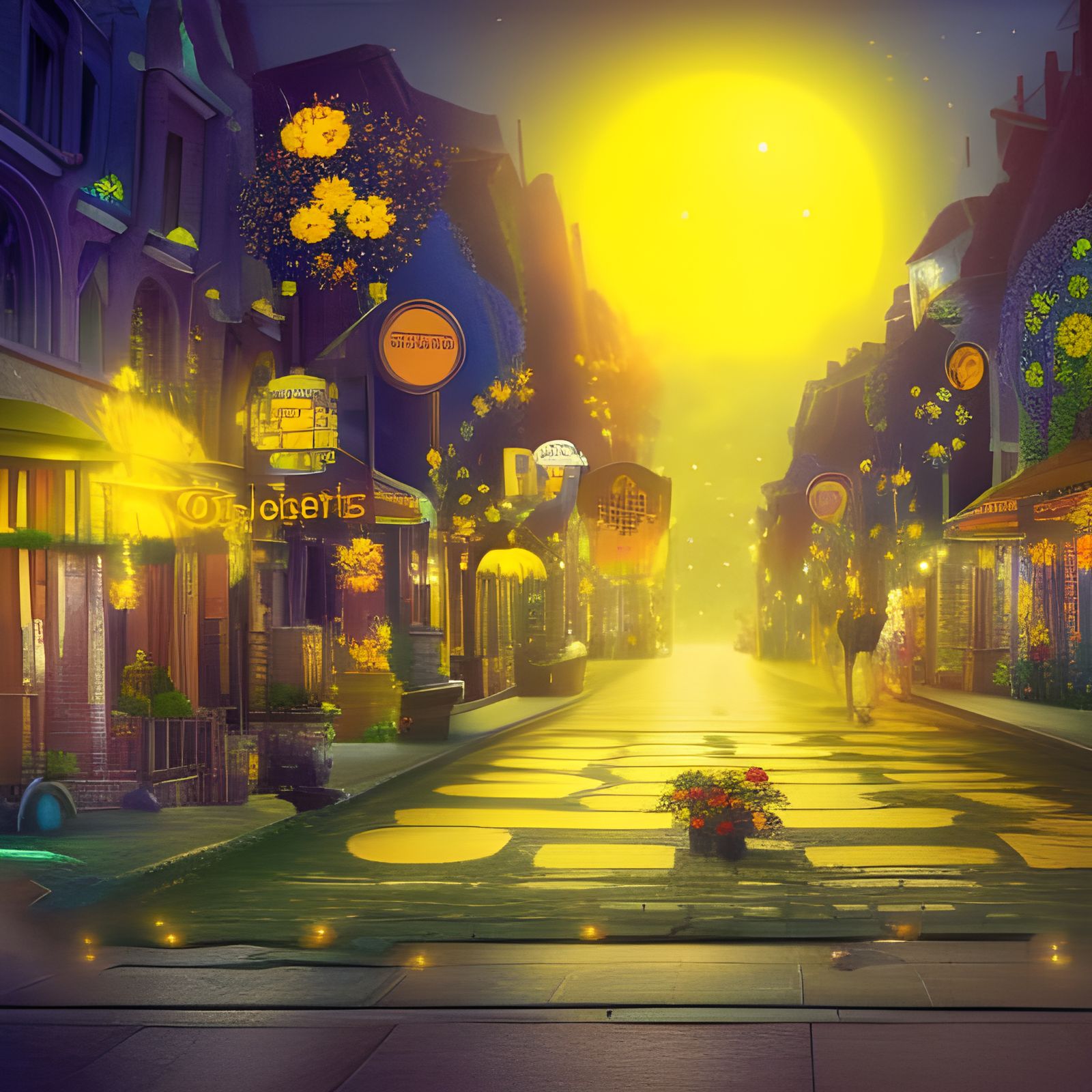 Beautiful Bioluminescent Fairy City Street Scenes, beautiful...