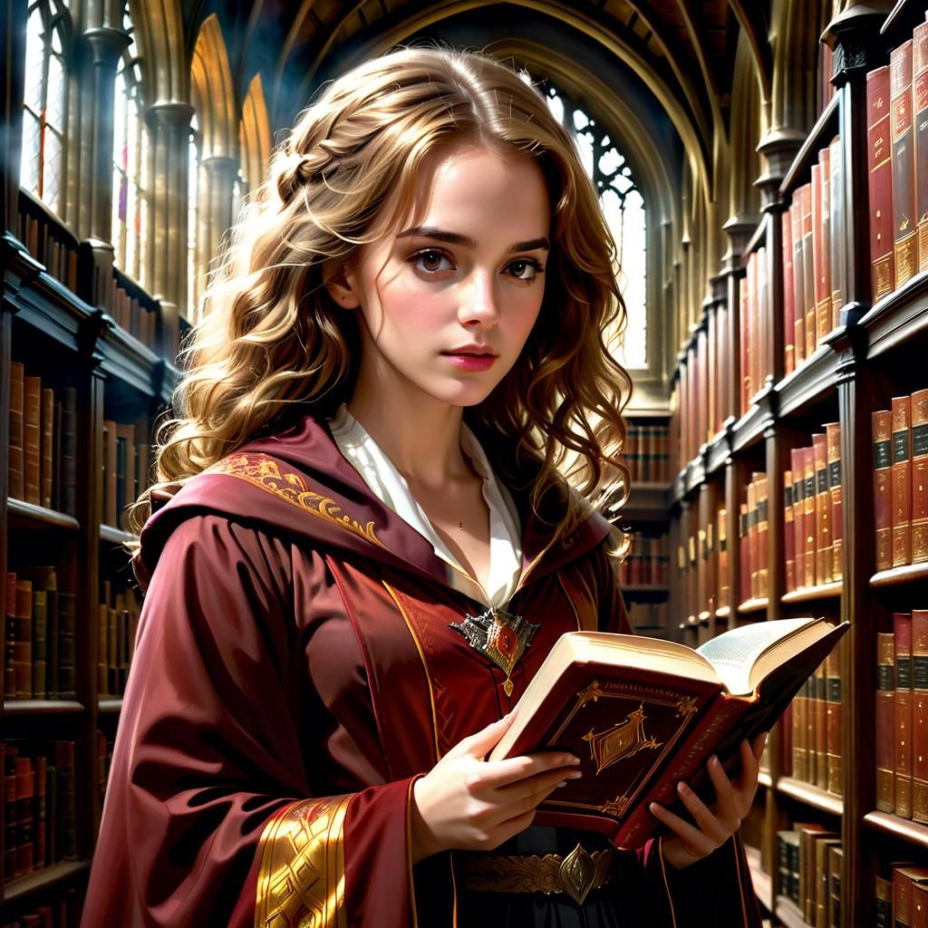 Hermione Granger with Ornate Gryffindor Robes and a Book in the ...