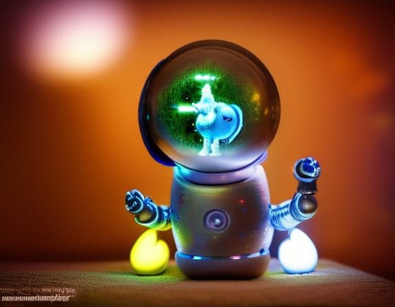 cute cat-robot-pet on stargazing platform with rotating sphe...