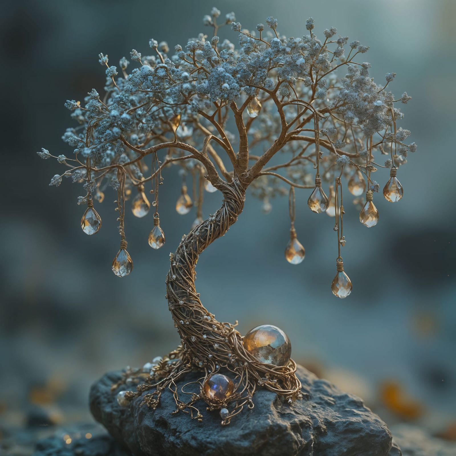 {clarity upscale} wire willow tree with silver and gold diam...