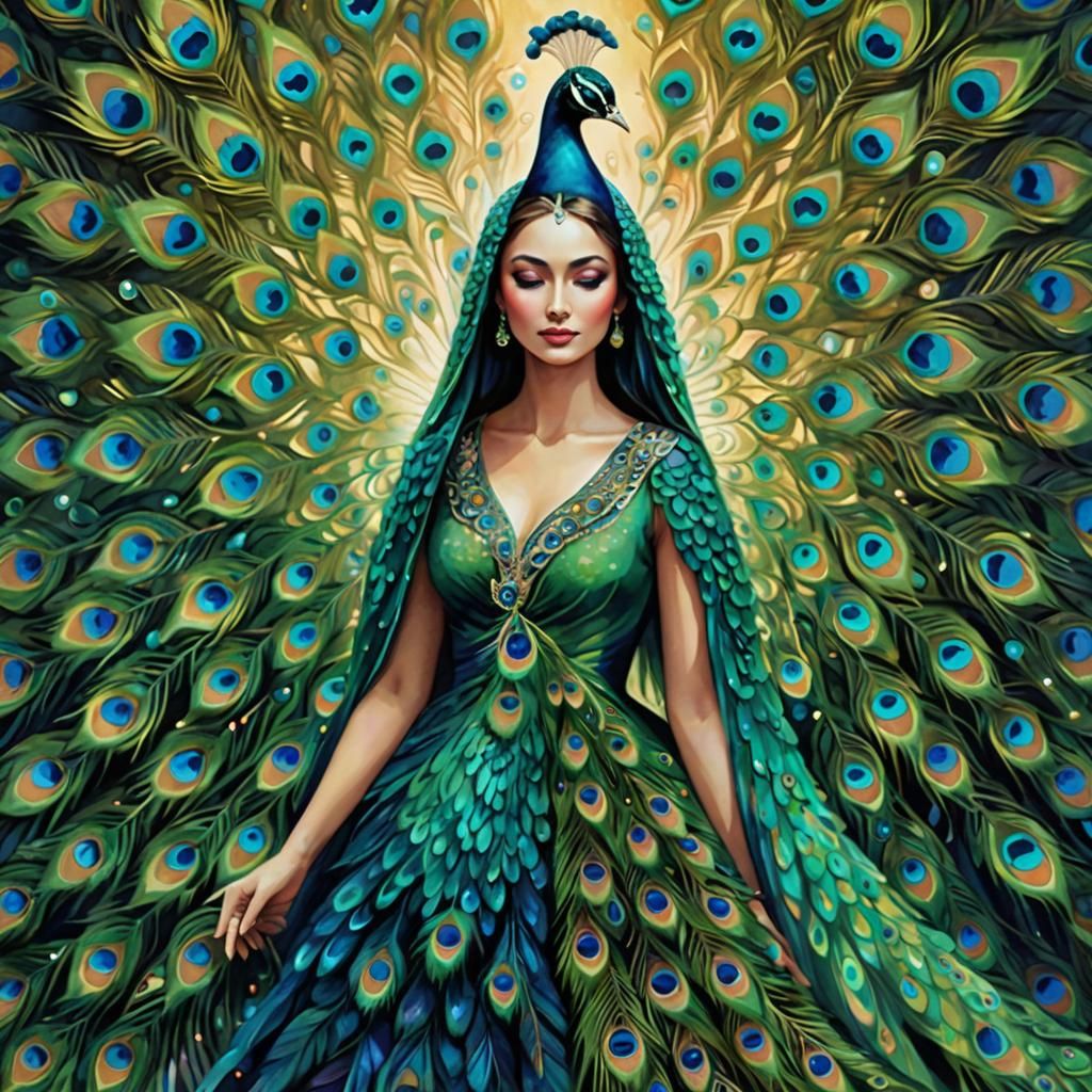 PEACOCK WOMAN MODERN ART