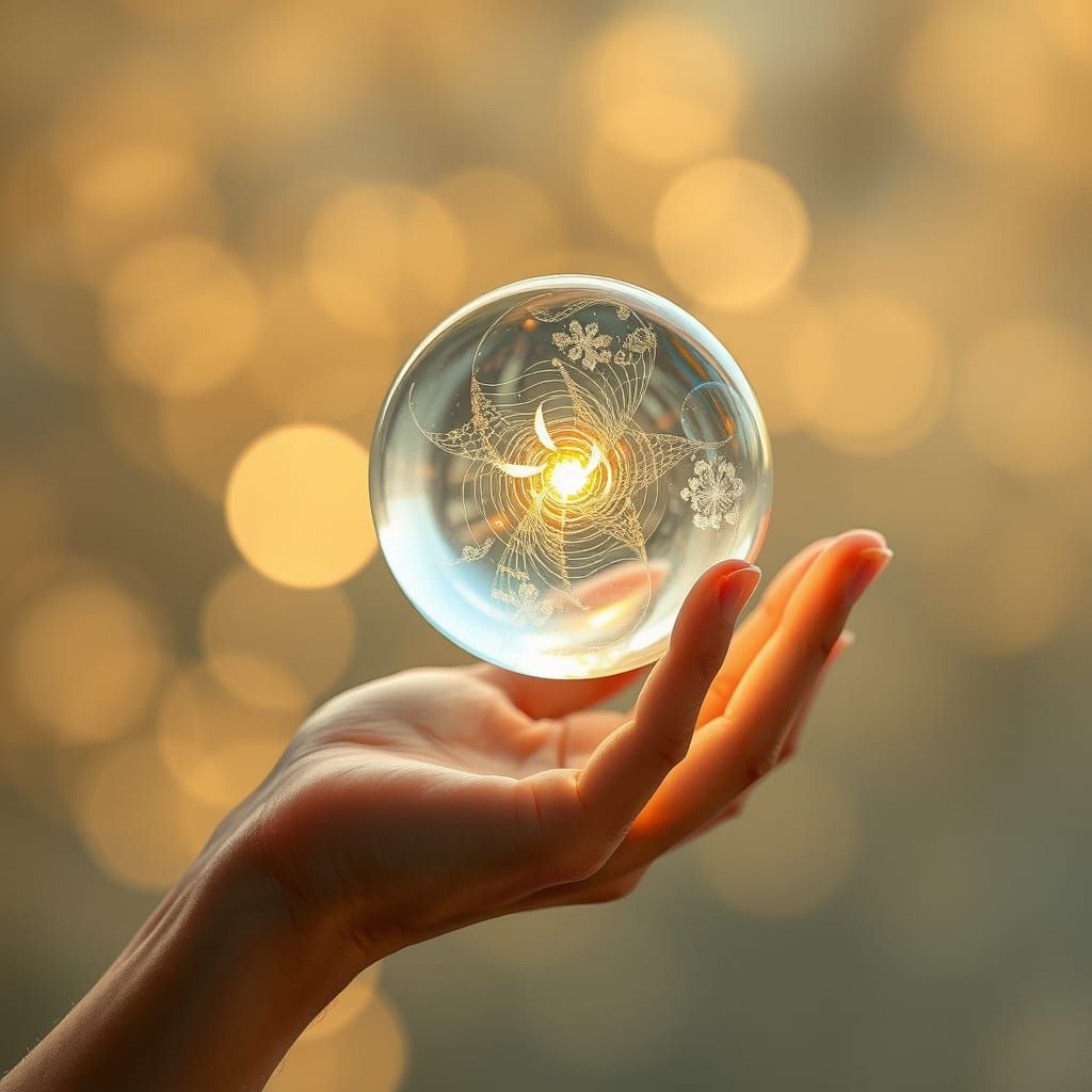 A glass hand holding a orb  by @Surebum