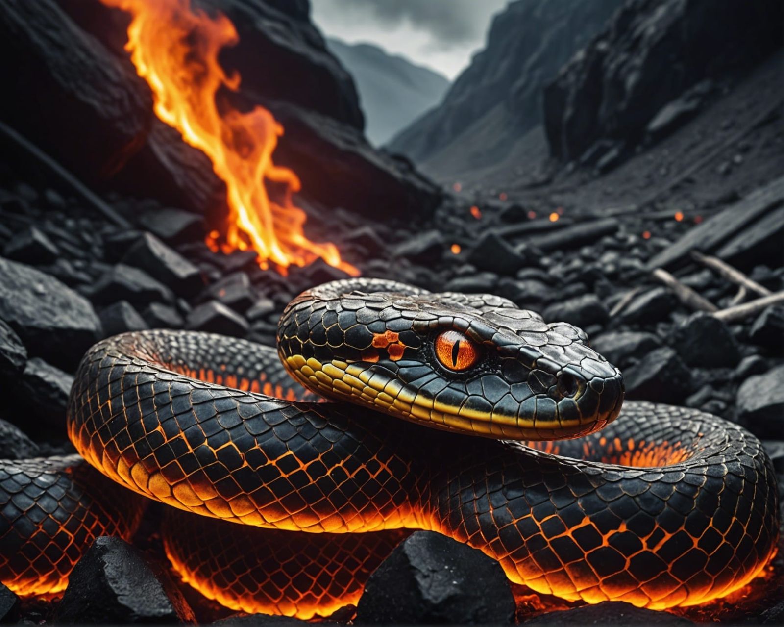 A fire snake slithering out of magma - AI Generated Artwork - NightCafe ...