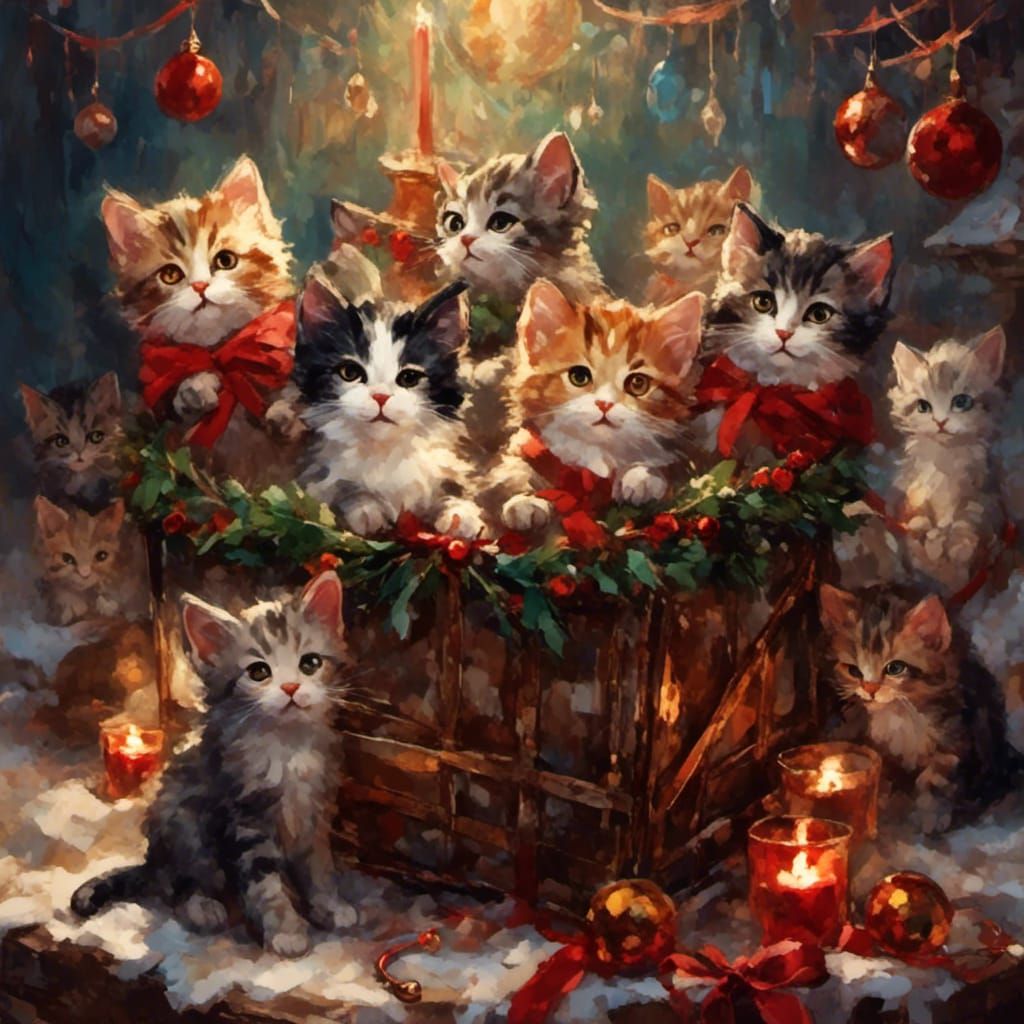 Liter of kittens cute at Christmas,  holiday concept art<lora:EffenMetal:1.0> 