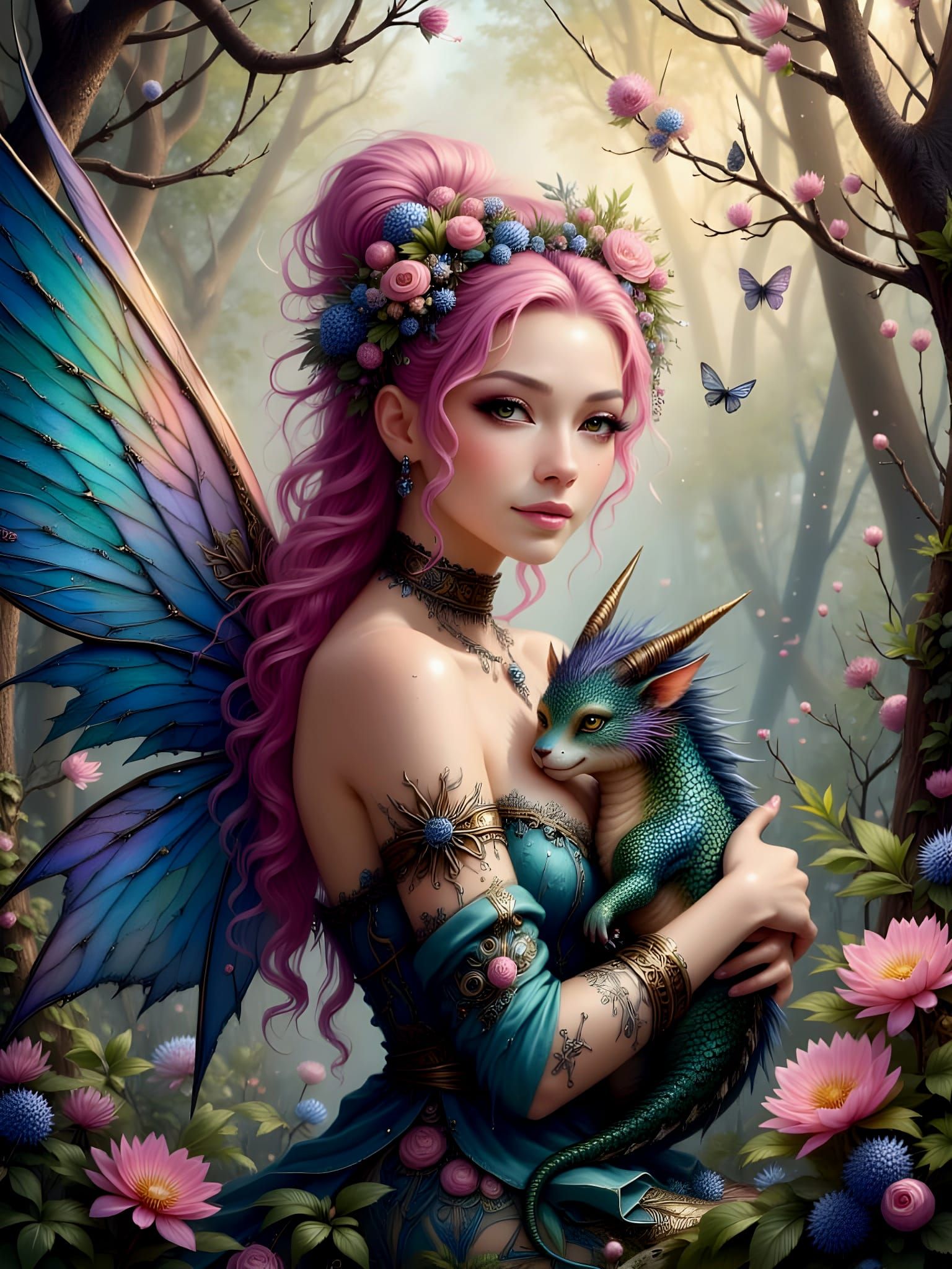 Fairy Snuggles with her Baby "Dragon"  by @Klaorman