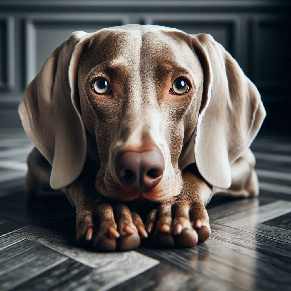 Weimaraner dog starring