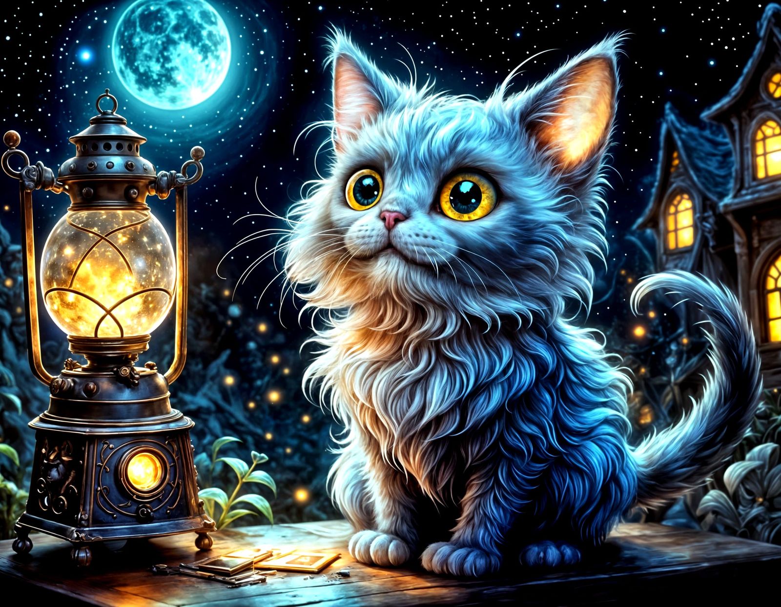 Cute cat and lantern  by @TalyNataly