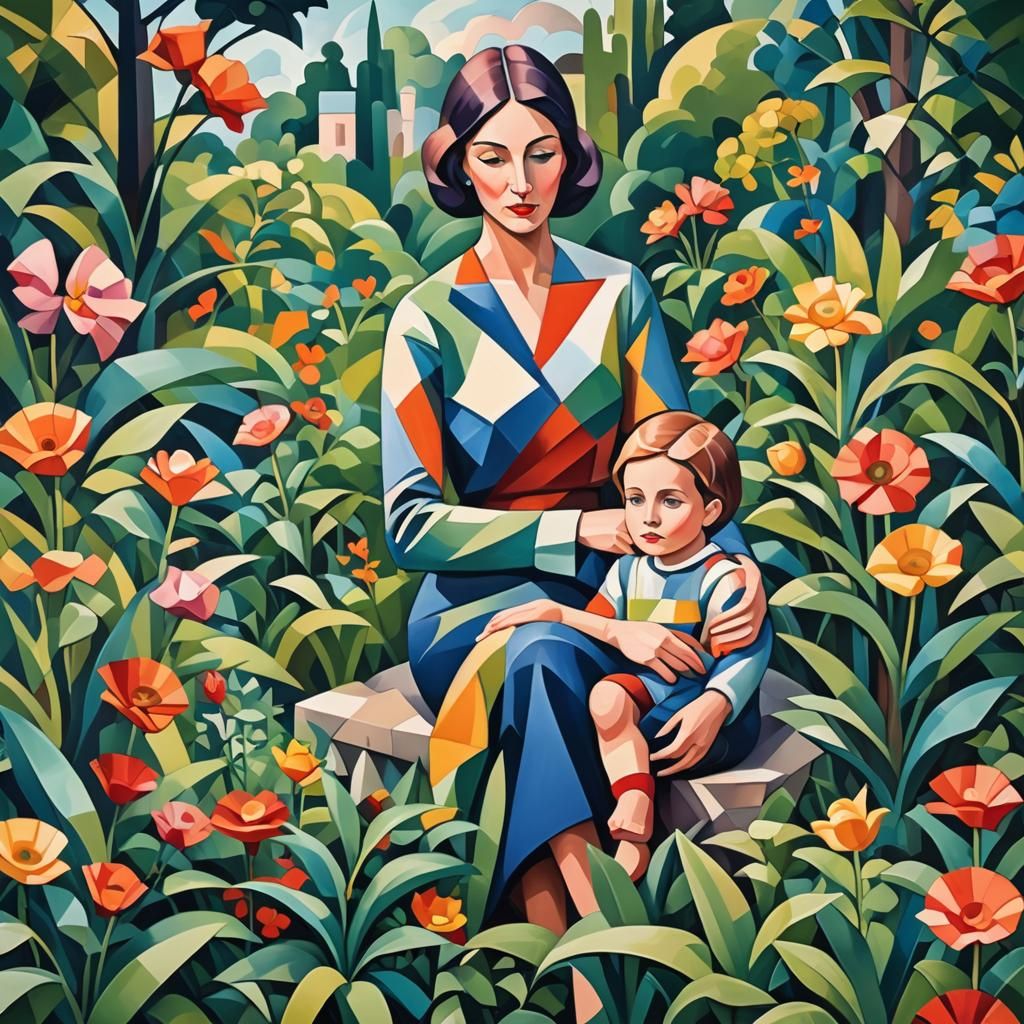 Mother and child in garden