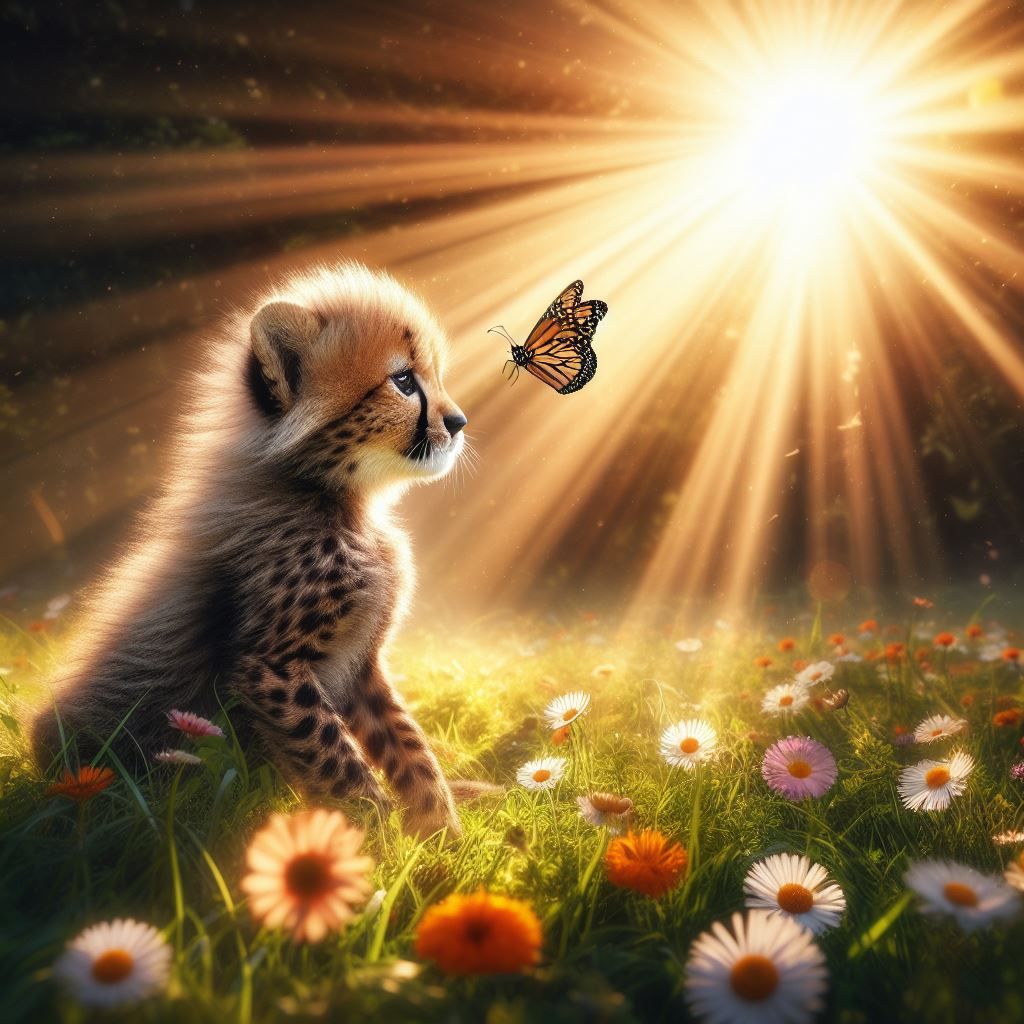 The cheetah cub, and the butterfly