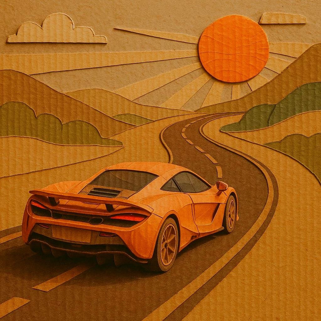 אומנות קרטון- רכב בשקיעה