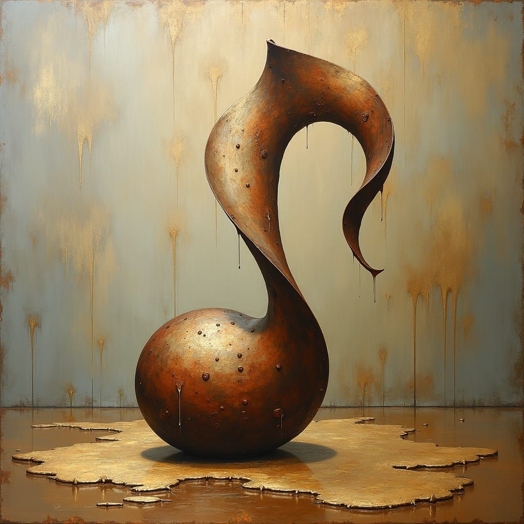 the sound of music shaped as a collection of scrap metal bound into a beautiful curved sculpture  by @Adam One