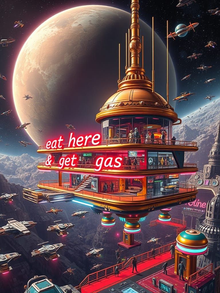 Eat Here & Get Gas, Intergalactic Pit Stop  by @Zepp