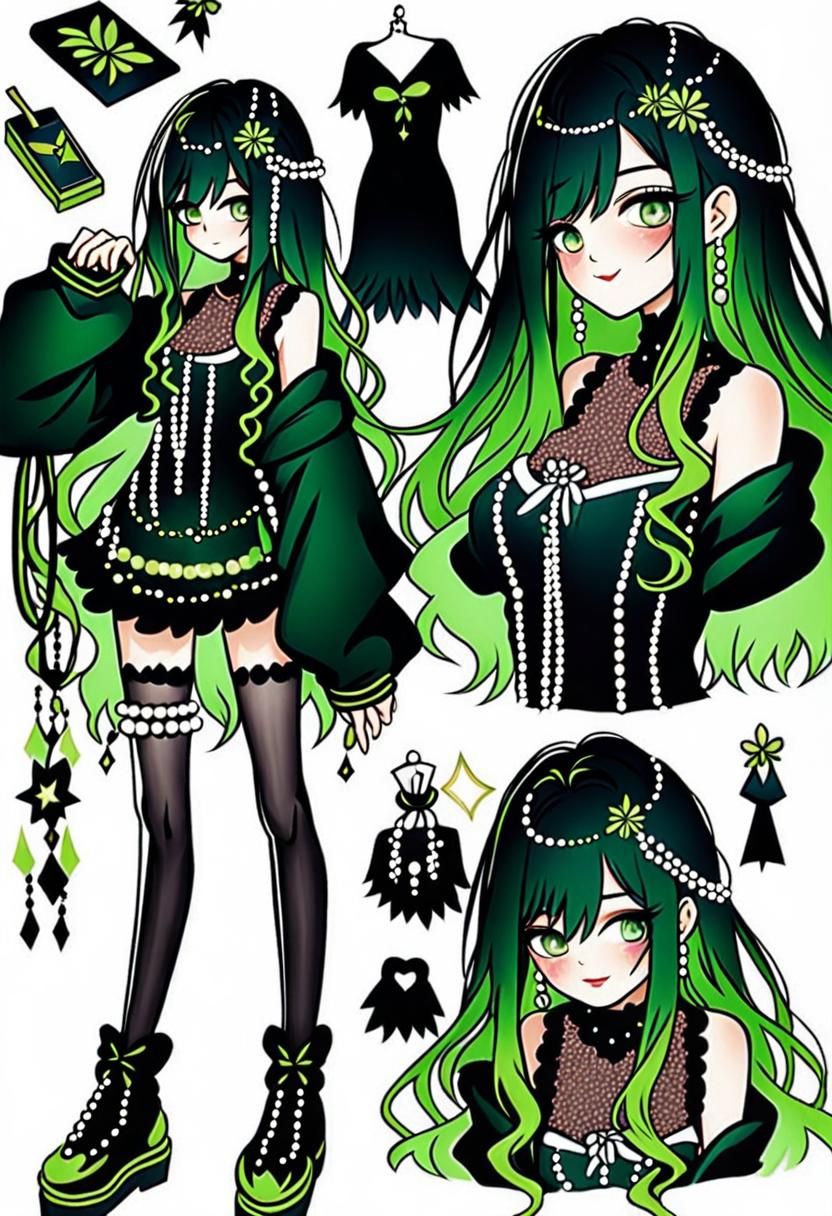 The apple green dress is decorated with pearls on the skirt,...