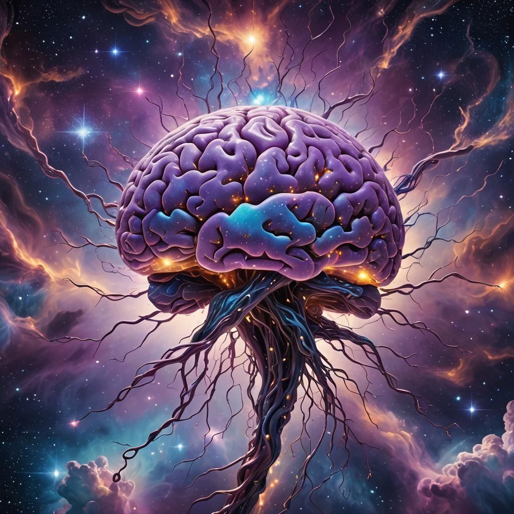 Cosmic Brain in Surreal Galactic Dreamscape