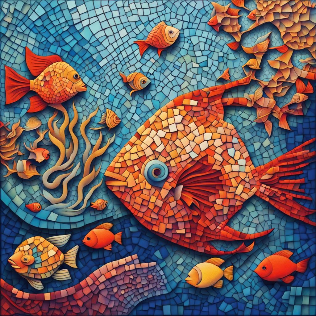 mosaic-inspired art featuring vibrant aesthetic coral reefs , colorful ...