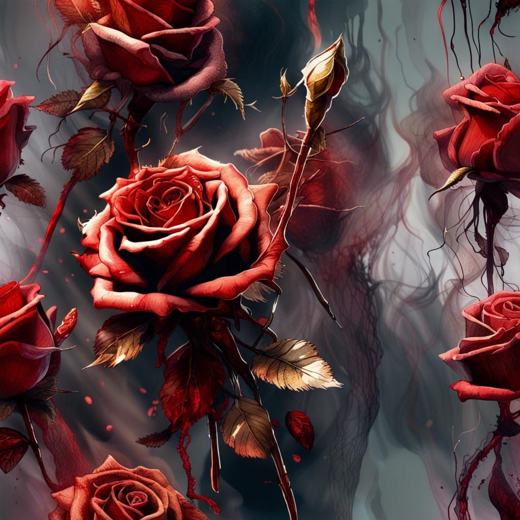 Withered Roses Dissolving into Smoke: Hyperdetailed Art
