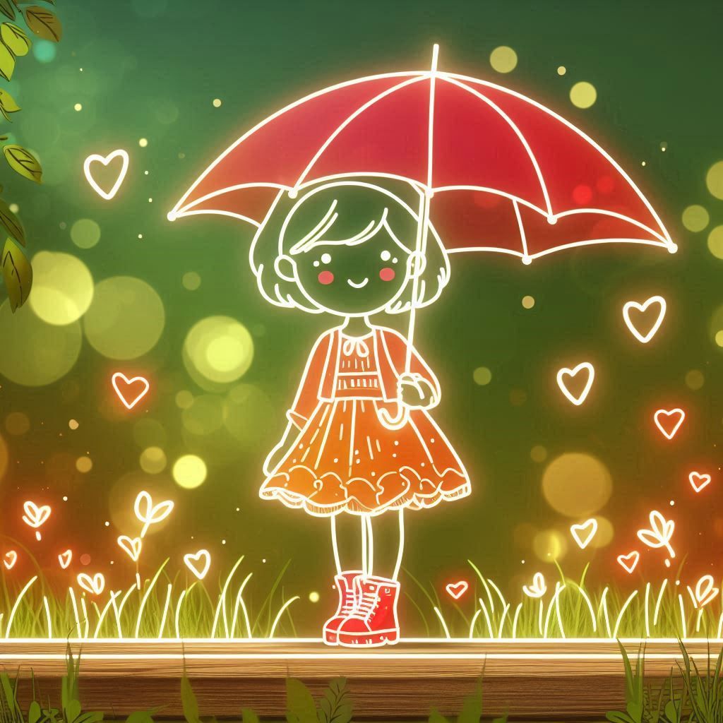 Little girl in whiteline single sketch