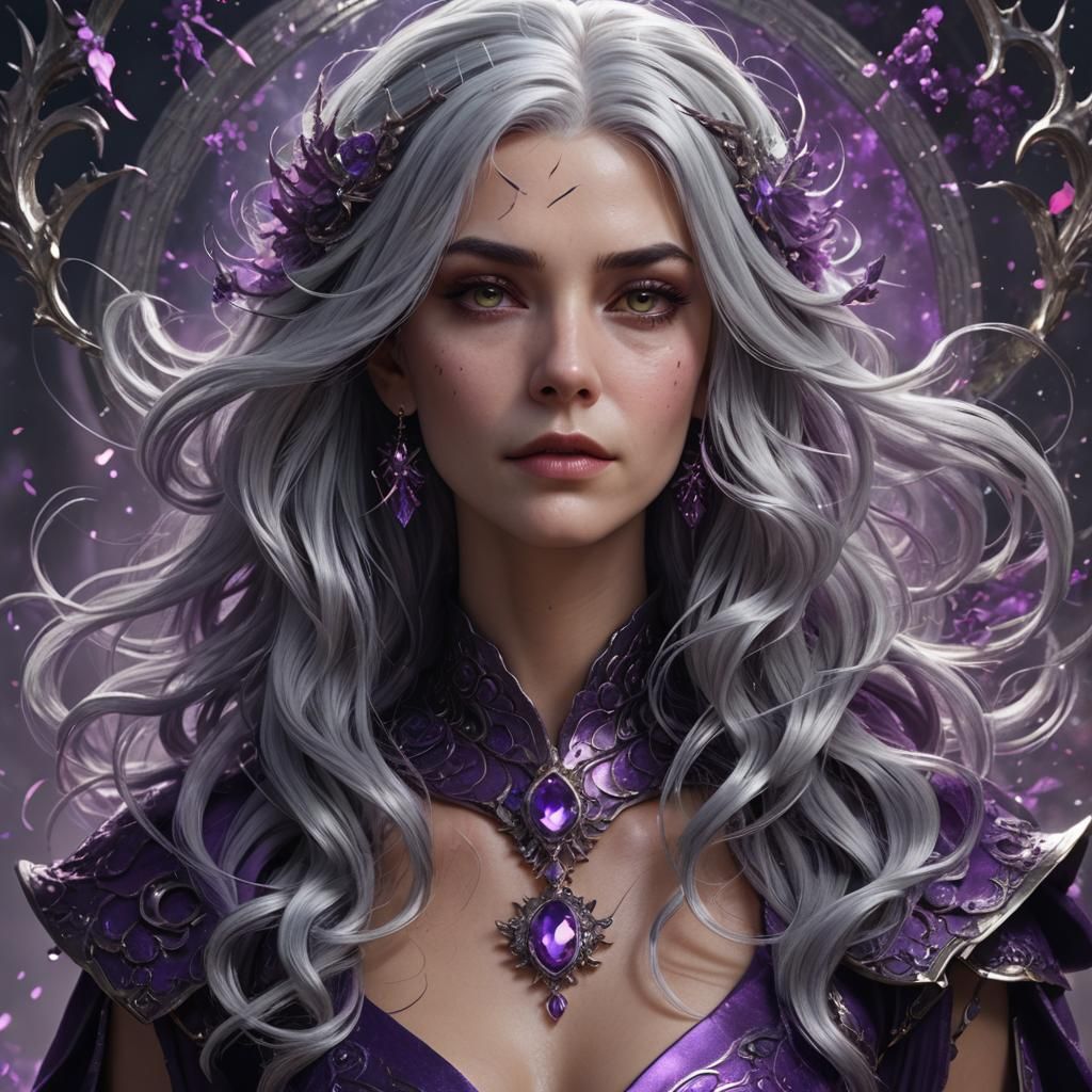 Silver hair purple lady