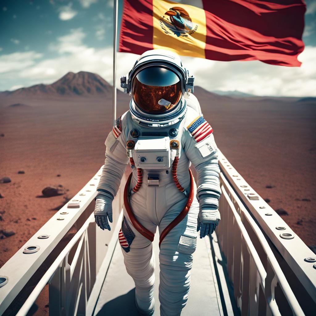 Hispanic female astronaut wearing spacesuit with "New Mexico...