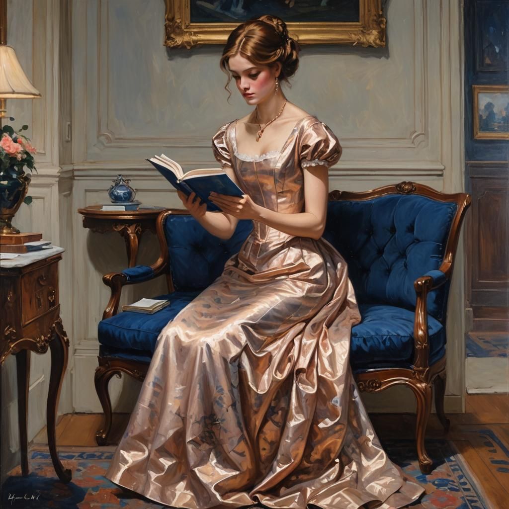 young girl tirelessly reading