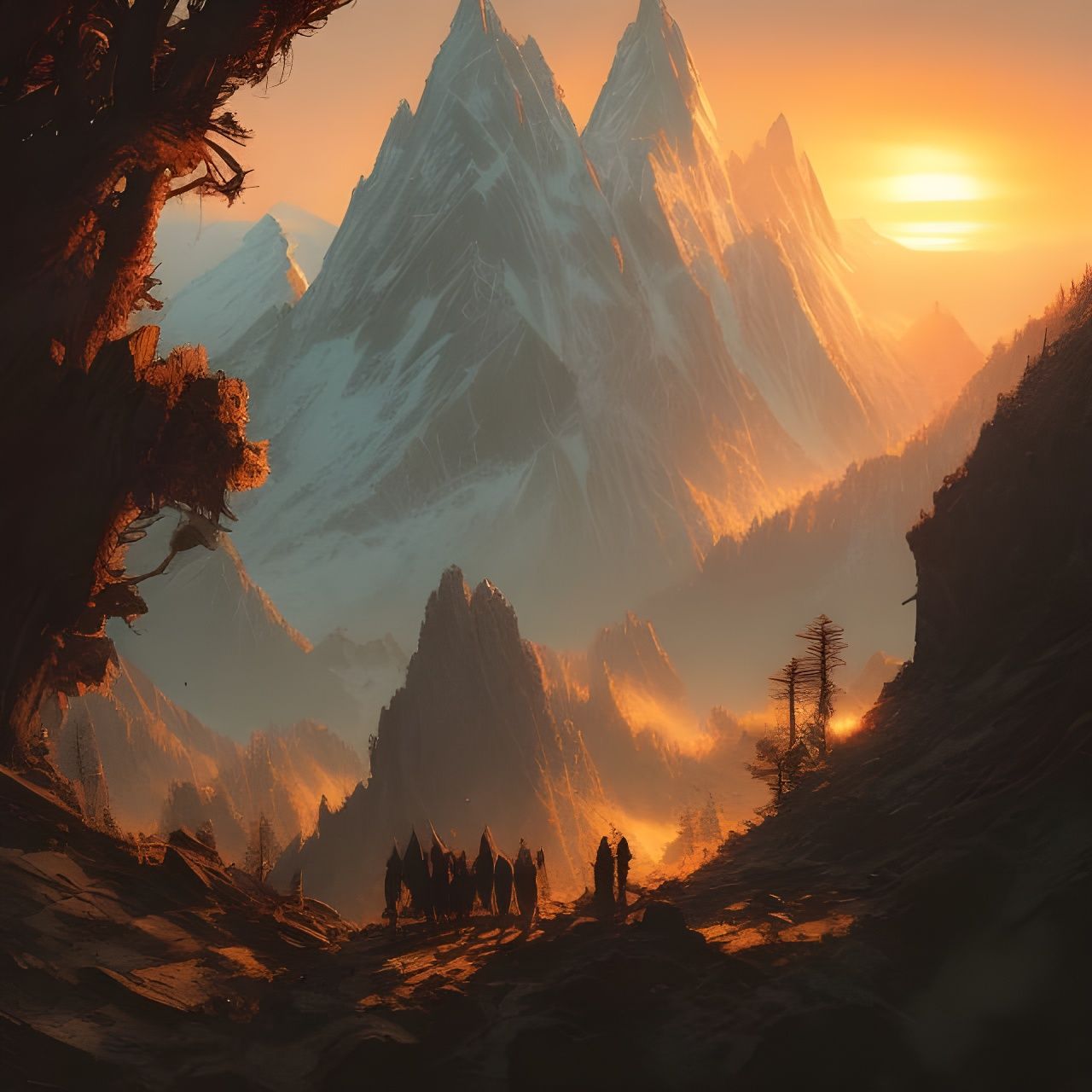 sunset in the mountains Hyper-detailed masterpiece by Greg r...