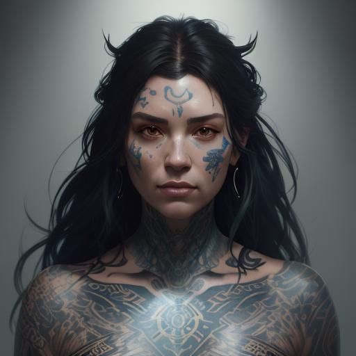 mugshot of a girl who has a bunch of tattoos