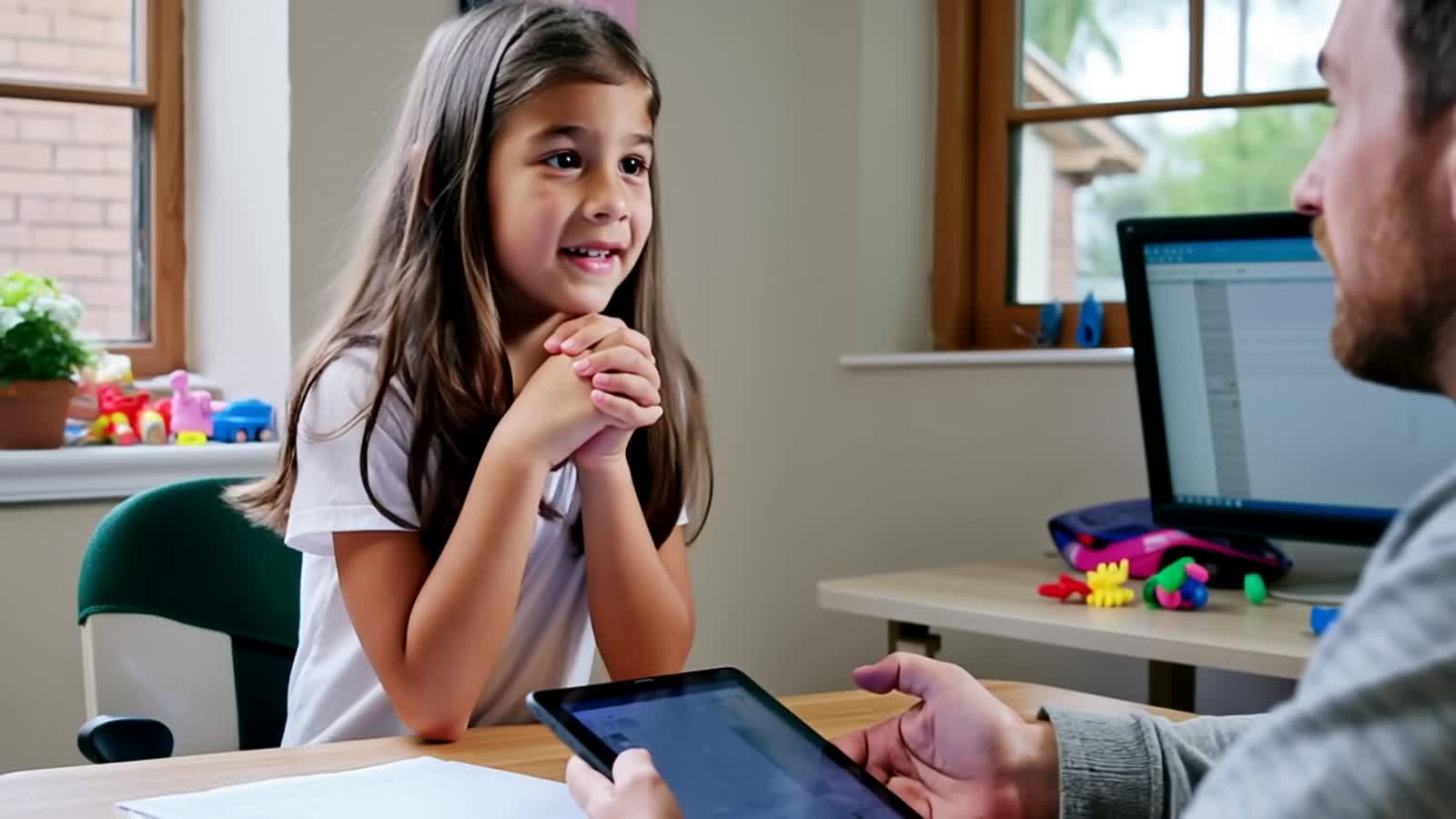 girl asking her dad to use AI generator to create images of creepy  dolls and being disappointed when he says no