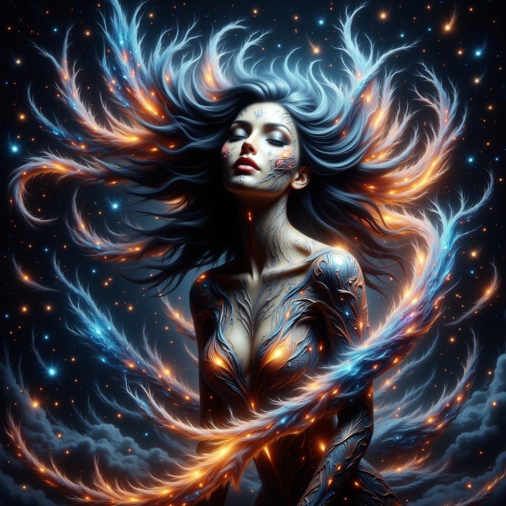 Ethereal Goddess in Cosmic Whirlwind