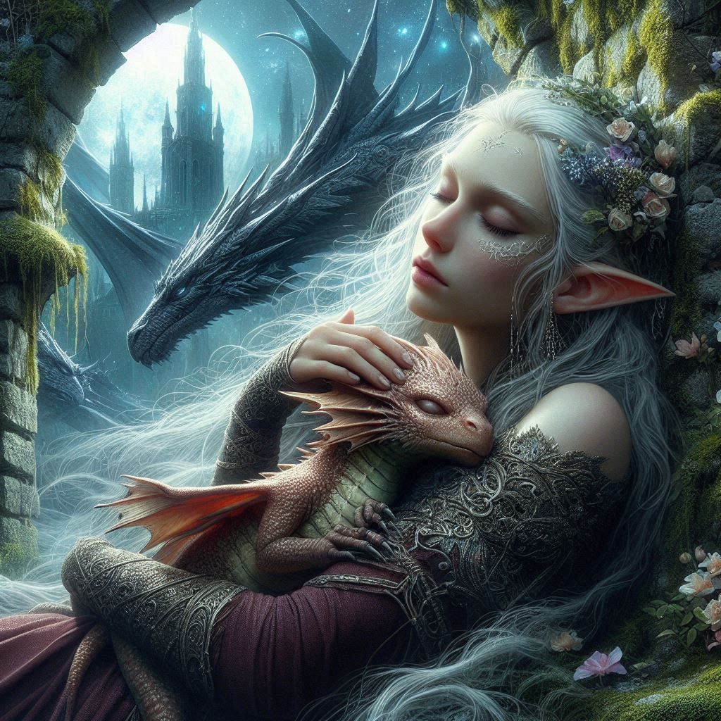 Elf Princess and baby Dragon