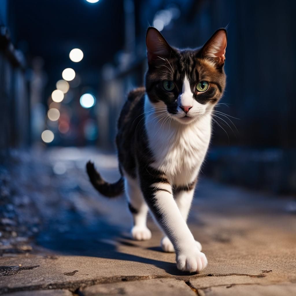 Cat walking on a street.