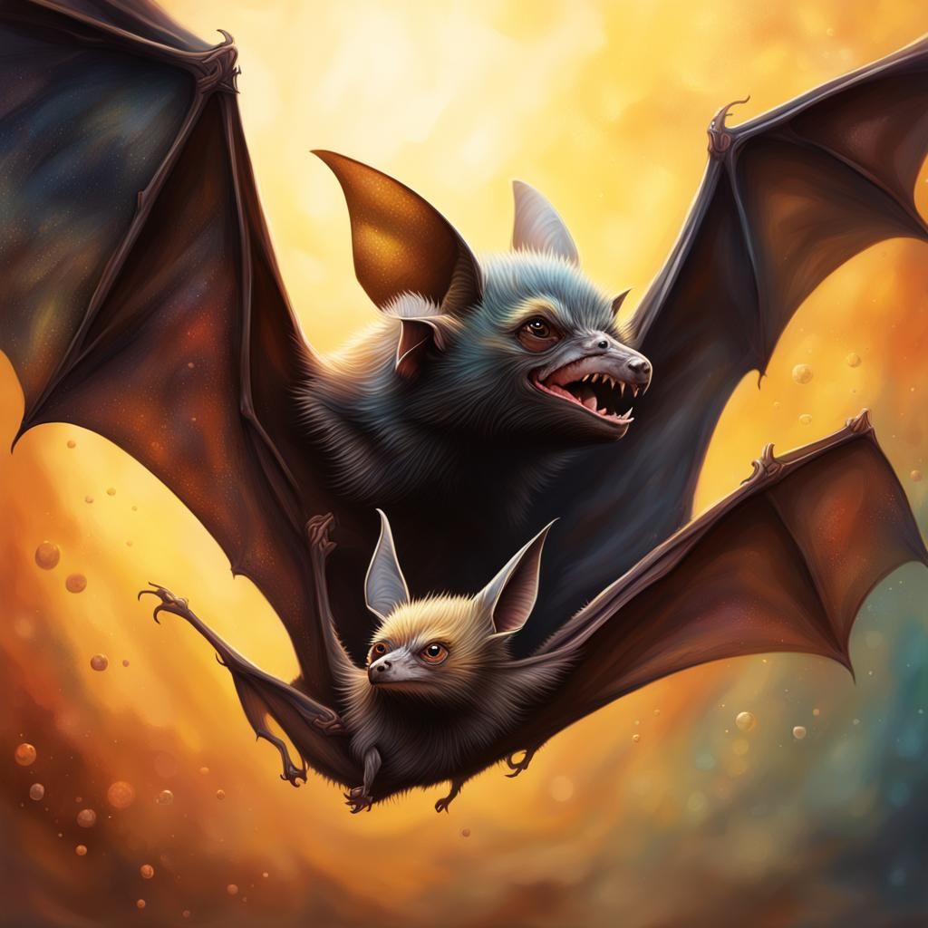 Mother bat carrying her pup