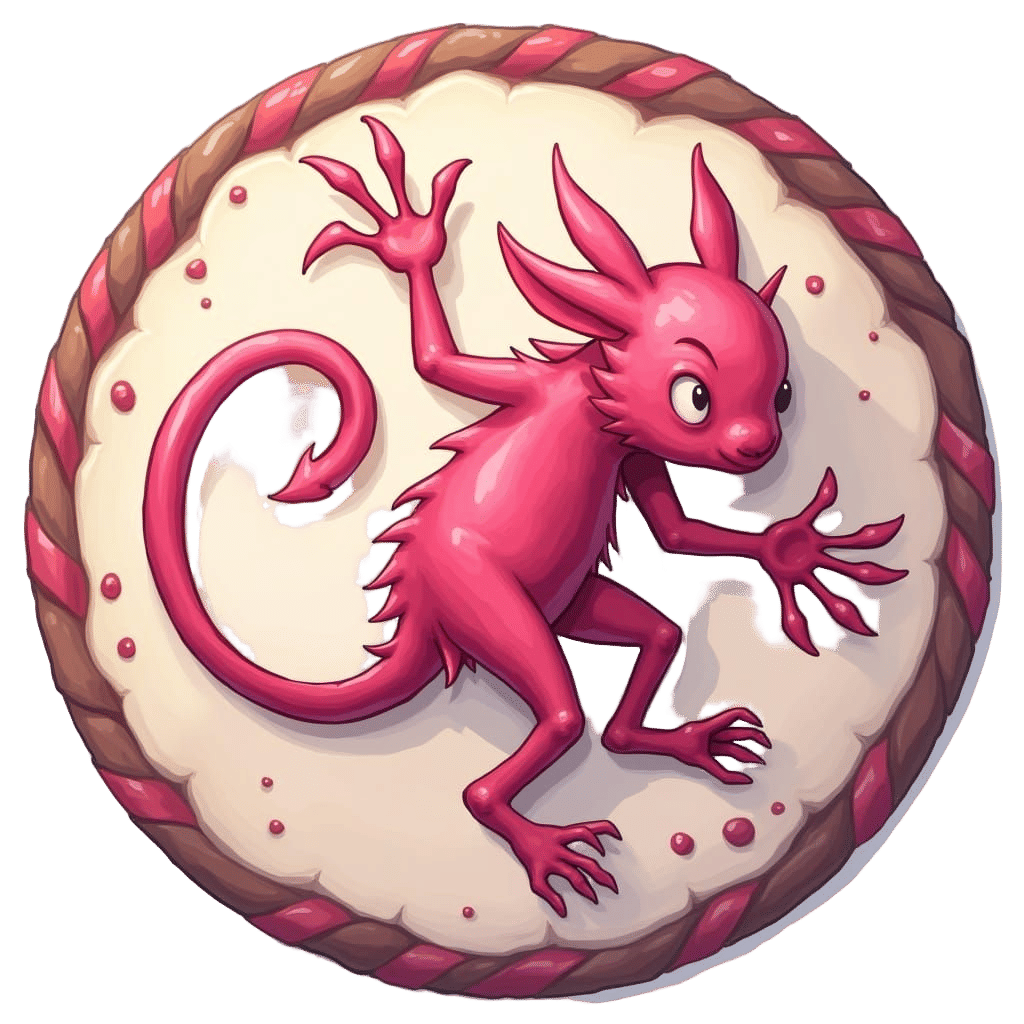 "Top-down view of a medium fey creature made of stretchy pink taffy, elongated limbs in motion as if sneaking or reaching, sticky taffy trai...