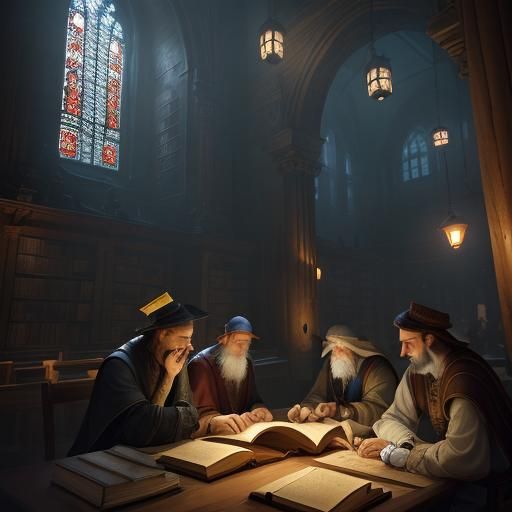 Rabbis Study Torah in Mystical Library