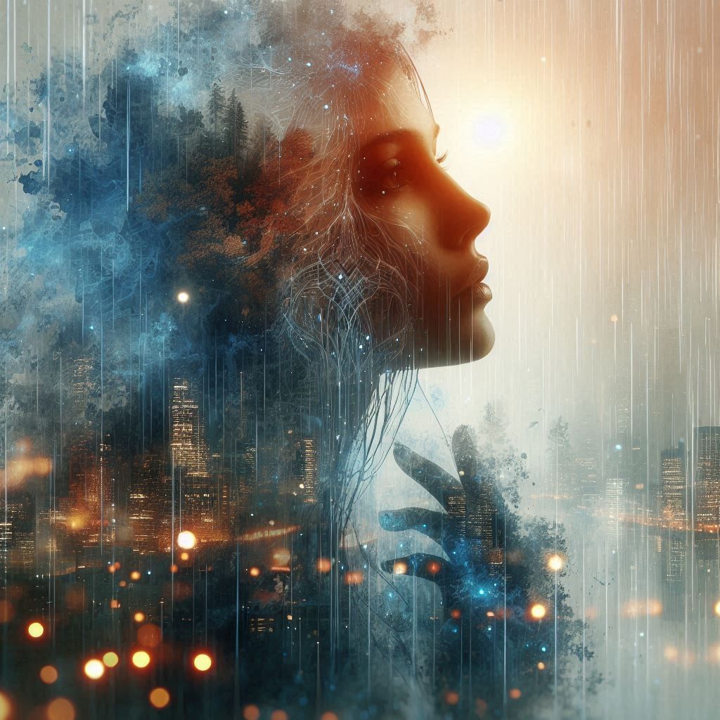 double exposure beautiful fantasy portrait landscape..