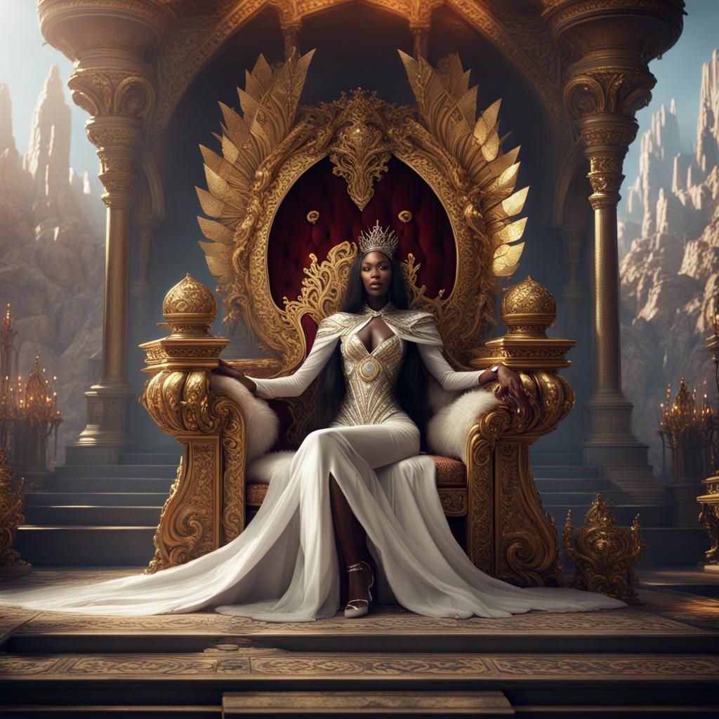 Naomi Campbell is the Empress of the World sitting on a thro...