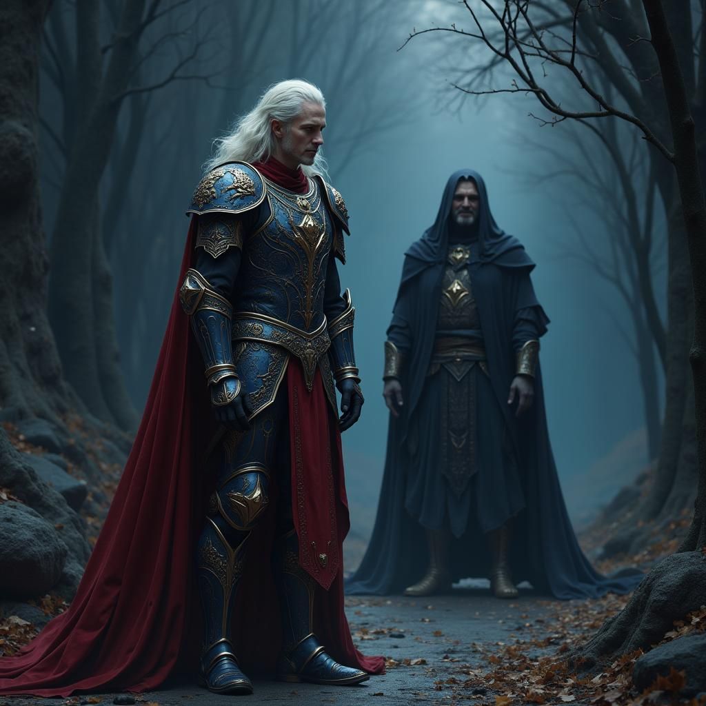 Elric of Melnibone while Arioch sits in the background smiling