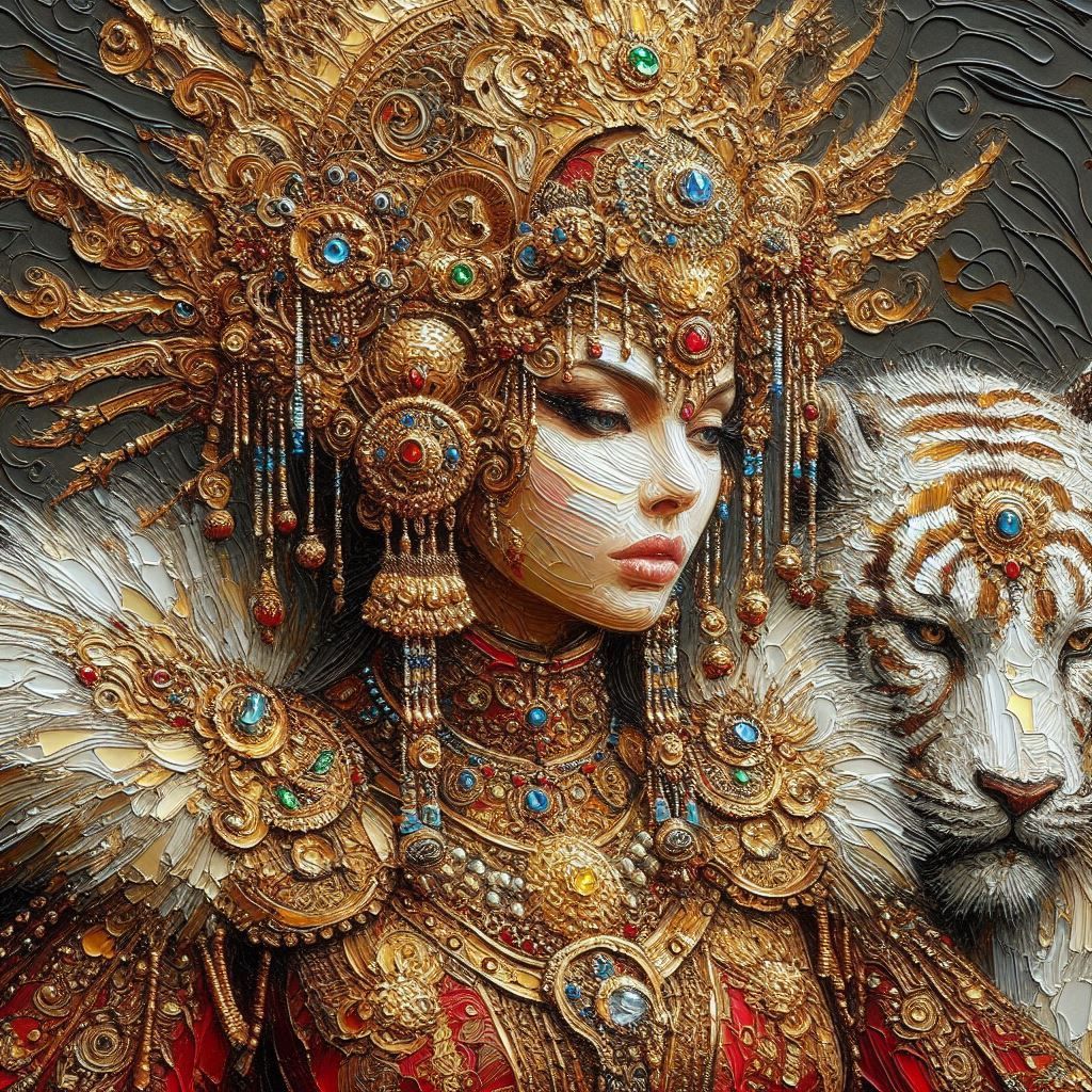 Golden filigree impasto portrait