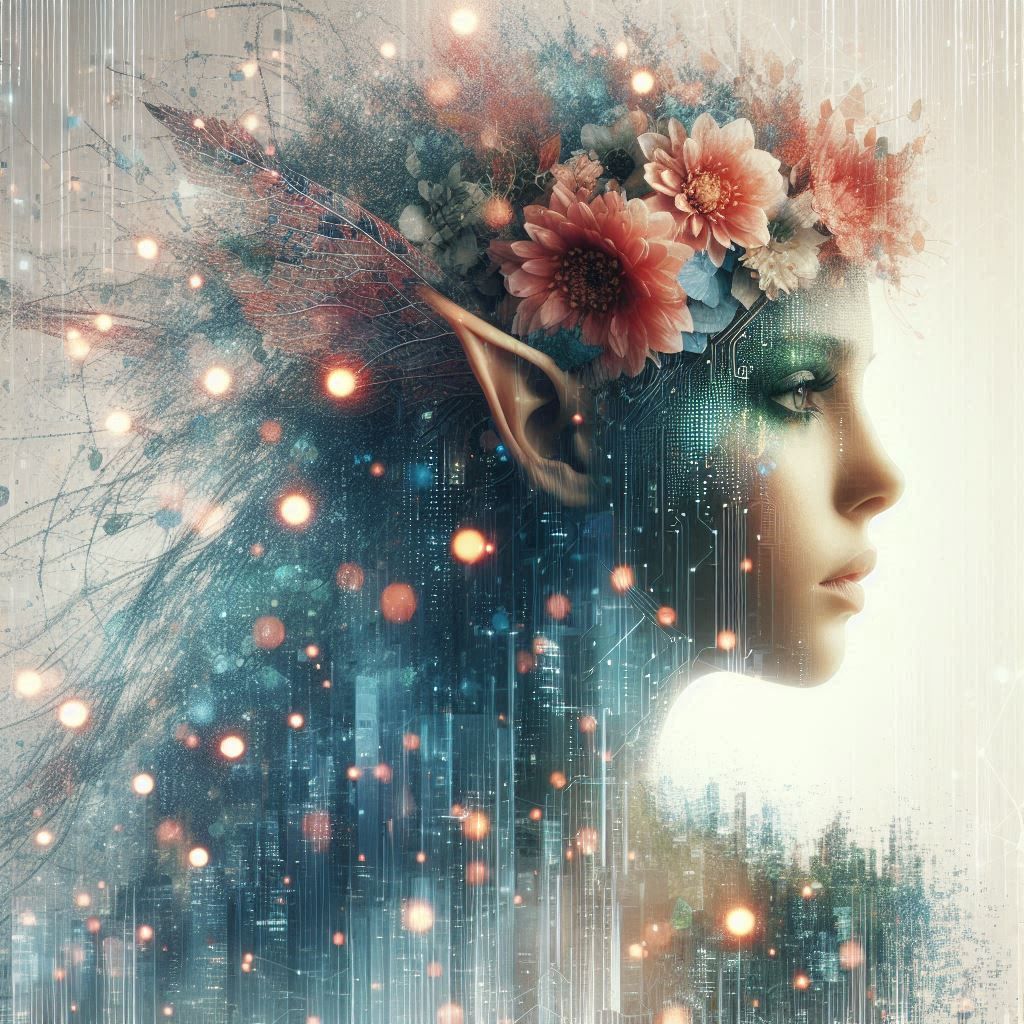double exposure beautiful fantasy portrait landscape..