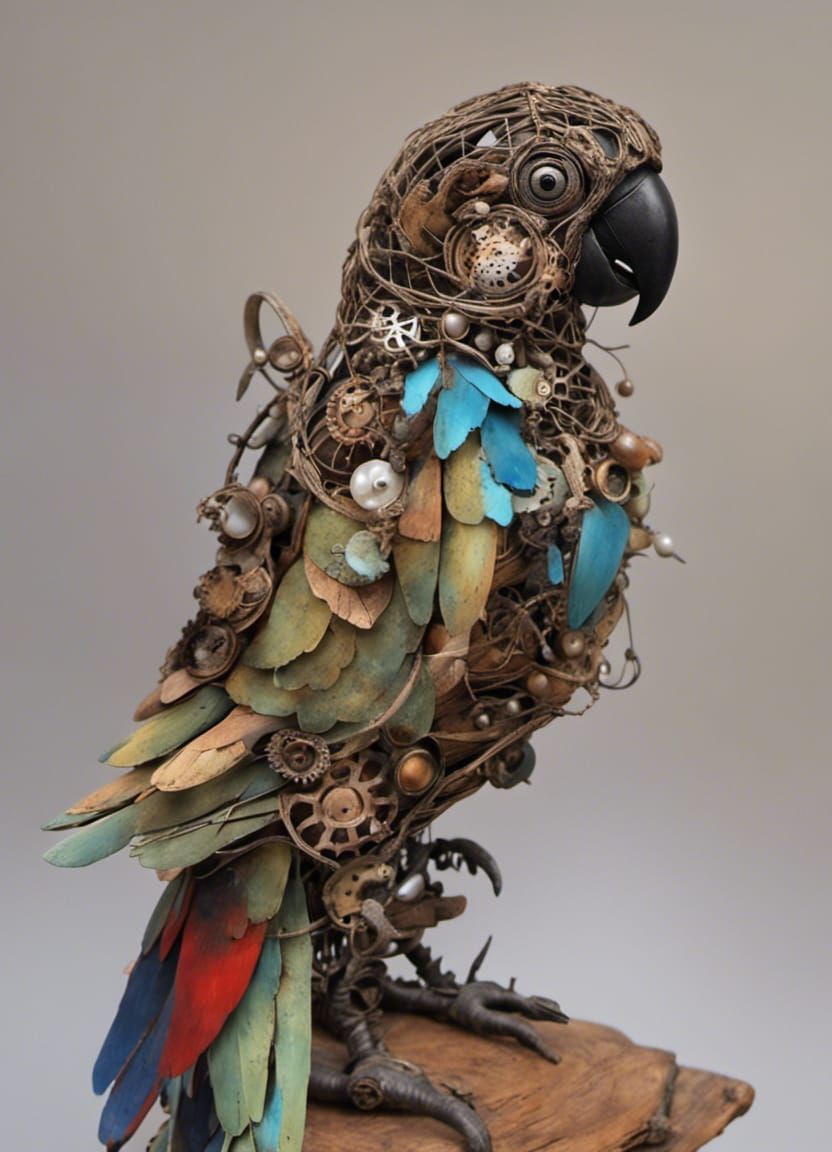 Mixed Media Parrot Sculpture   by @Crystal
