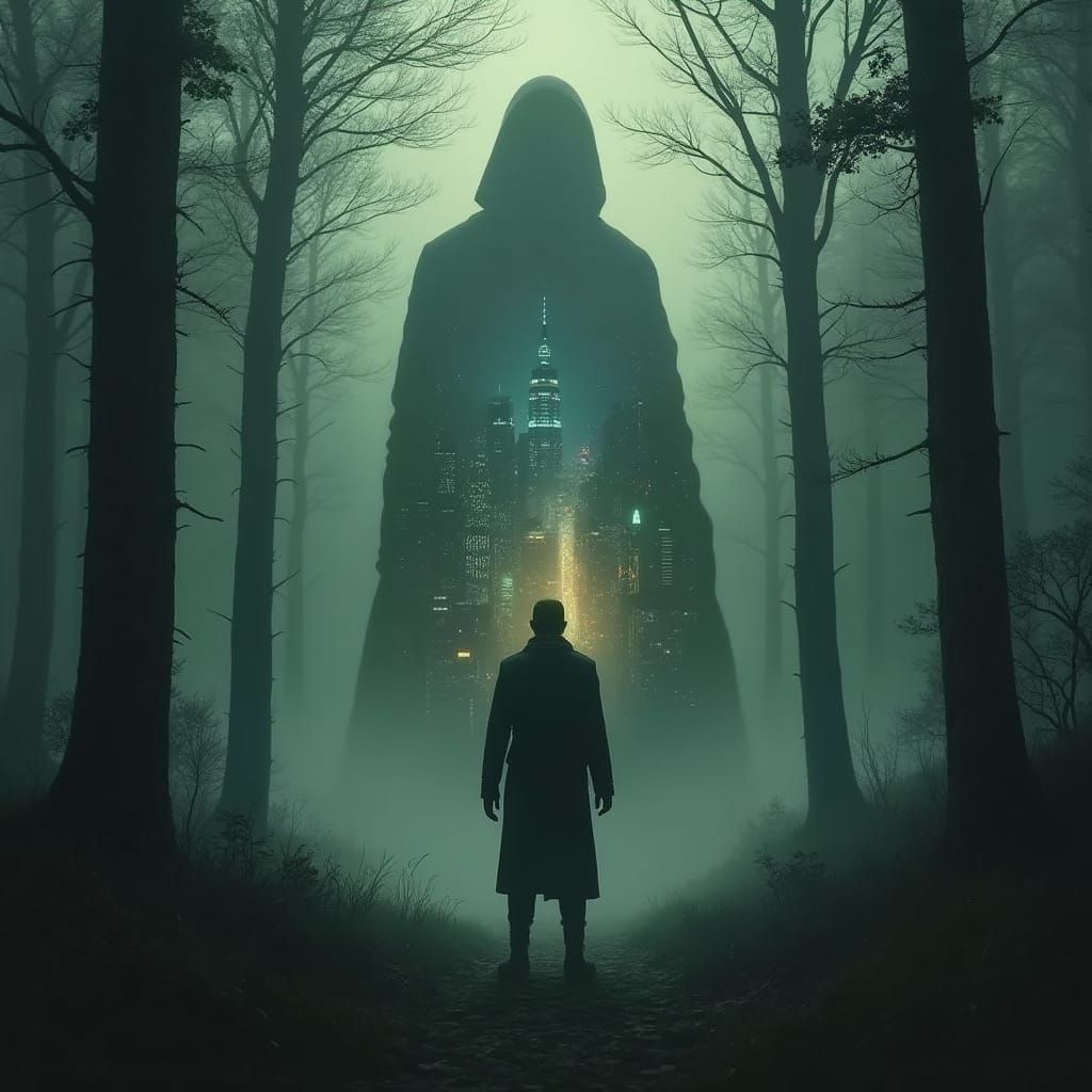 Mysterious Forest Figure Reveals Bustling Cityscape