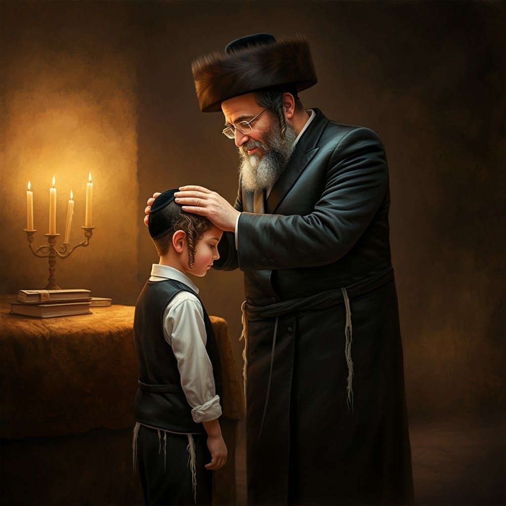 Blessing: Orthodox Father and Son, Oil Painting
